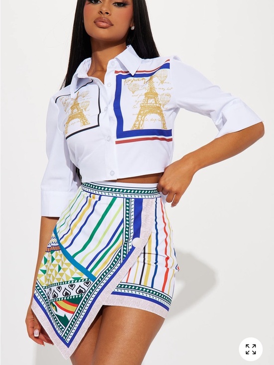 Dresses & Skirts - •Paris Dreams•  Eiffel Print Button Shirt with Multicolor Striped Skirt  New Set